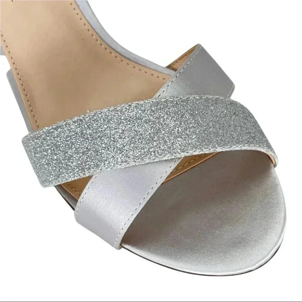 Nina Venus Silver Satin Fabric Glitter Accent Womens Heels Size 9M - Picture 8 of 14